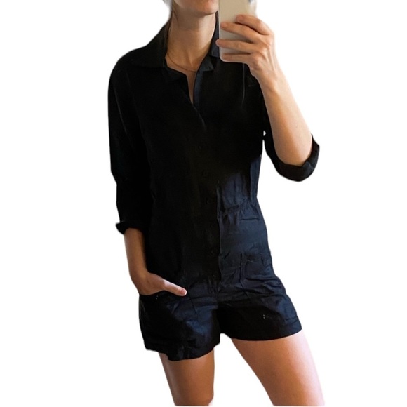 Reformation | Jessime | Jumpsuit | Long Sleeve Romper | Black | Linen | Size 0 - Picture 4 of 6